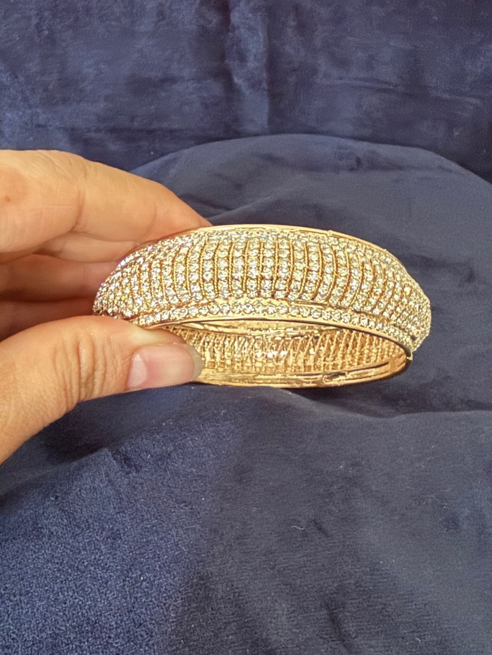 Vintage Style Gold Crystal Pave Hinged Bangle Bracelet